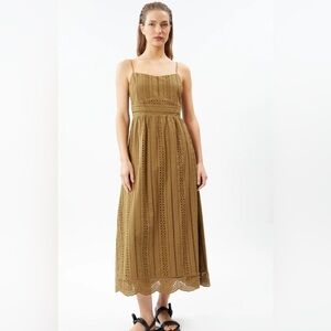 NWT! DELUC Masson Dress Brown Eyelet Size Small